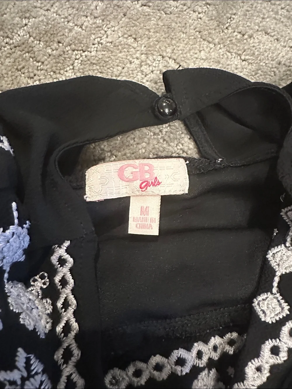 GB girls Black Dress with White Embroidered Yoke